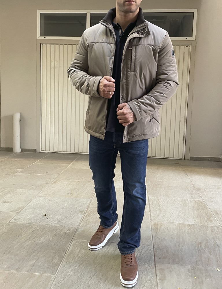 Ανδρικό καφέ μπουφάν με γιακά HM406529K φωτογραφία